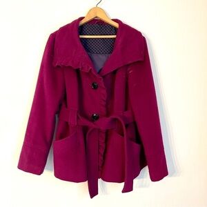 Steve Madden Extra Large XL Fuschia Peacoat Button Jacket Coat Ruffle
